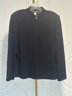 St. John Basics Black Knit Zip Front Sweater Jacket Size 10 Made in USA
